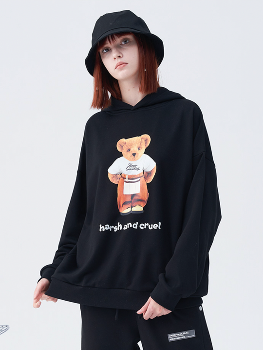 Harsh and Cruel Overalls Bear Print Hoodie