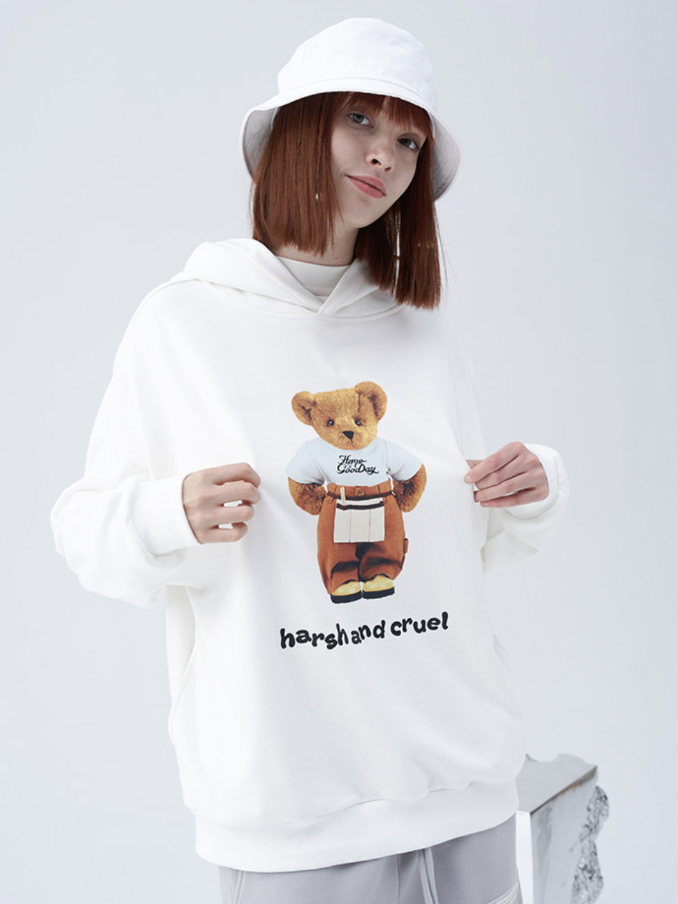 Harsh and Cruel Overalls Bear Print Hoodie