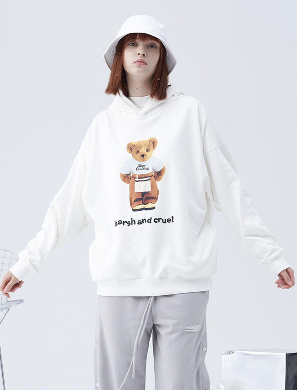 Harsh and Cruel Overalls Bear Print Hoodie