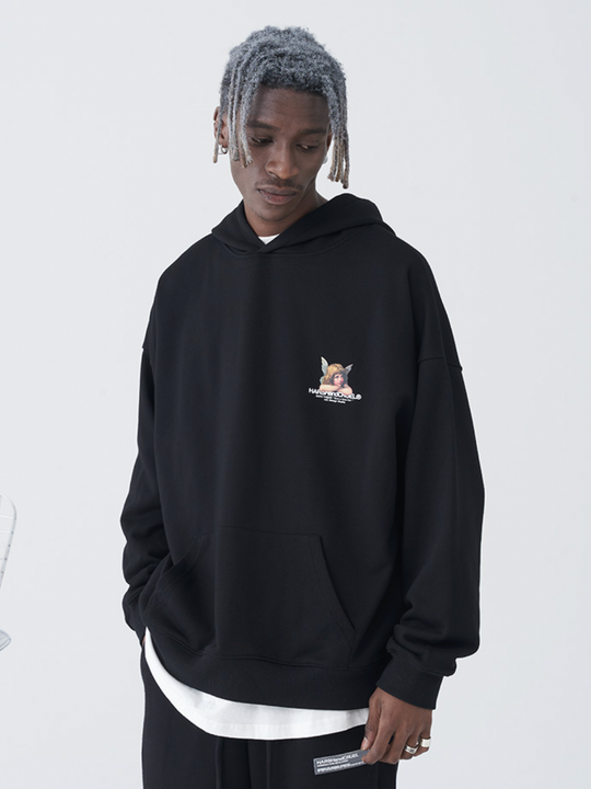 Harsh and Cruel Retro Angel Print Hoodie