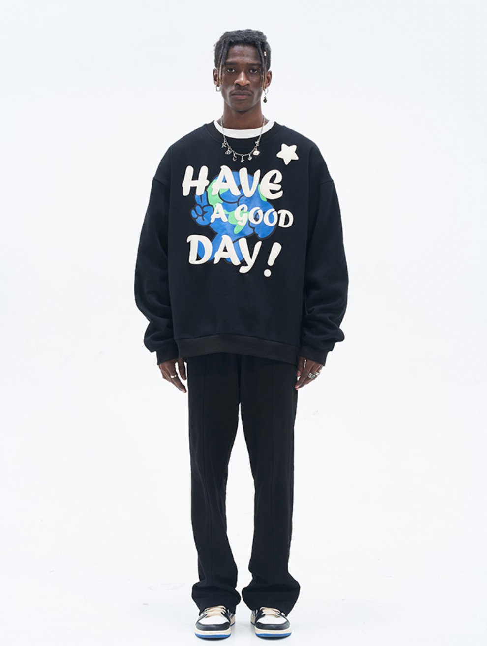 Harsh and Cruel Smiling Earth Foam Print Sweatshirts