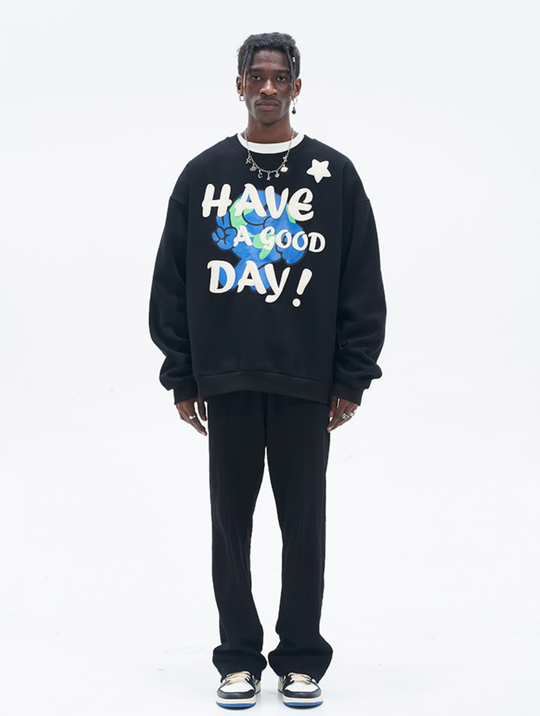 Harsh and Cruel Smiling Earth Foam Print Sweatshirts