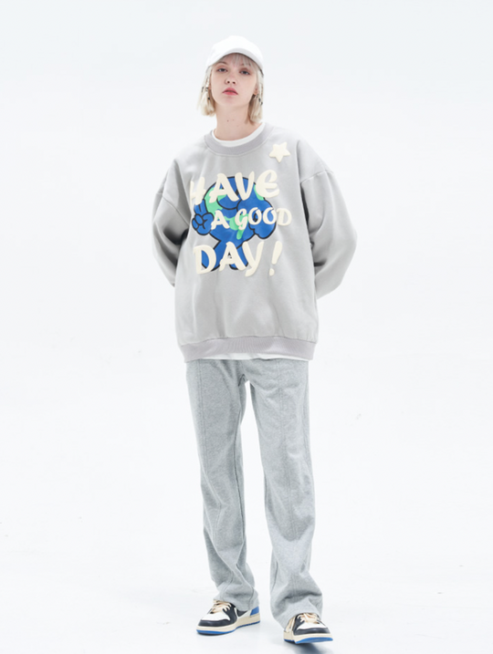 Harsh and Cruel Smiling Earth Foam Print Sweatshirts