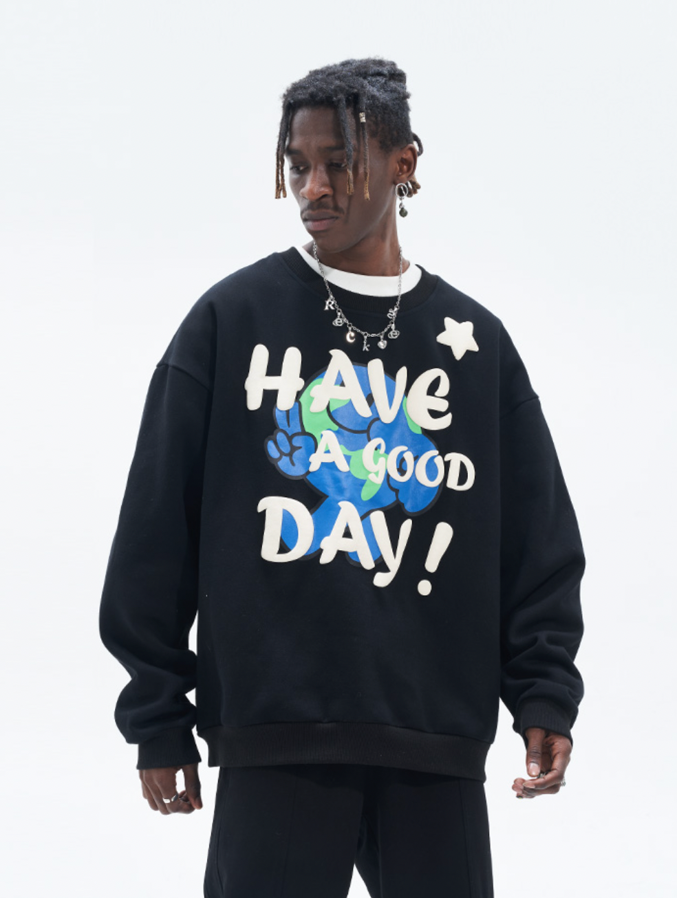 Harsh and Cruel Smiling Earth Foam Print Sweatshirts