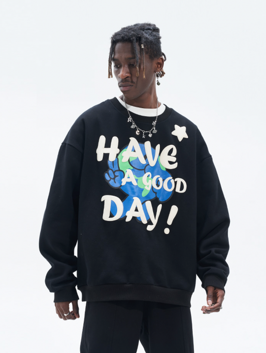 Harsh and Cruel Smiling Earth Foam Print Sweatshirts