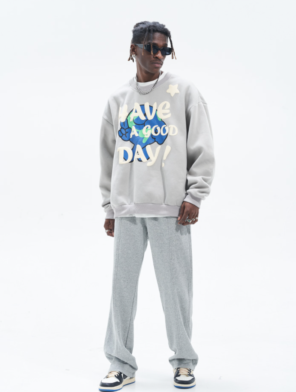 Harsh and Cruel Smiling Earth Foam Print Sweatshirts