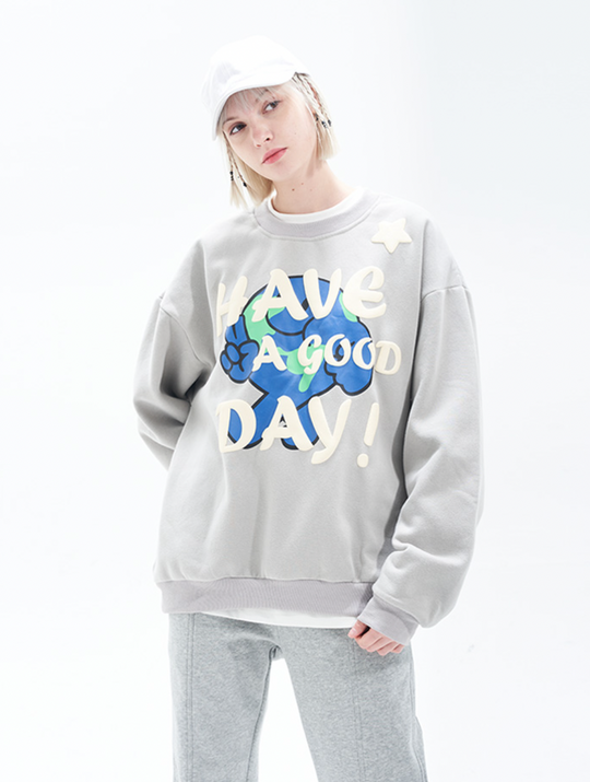 Harsh and Cruel Smiling Earth Foam Print Sweatshirts