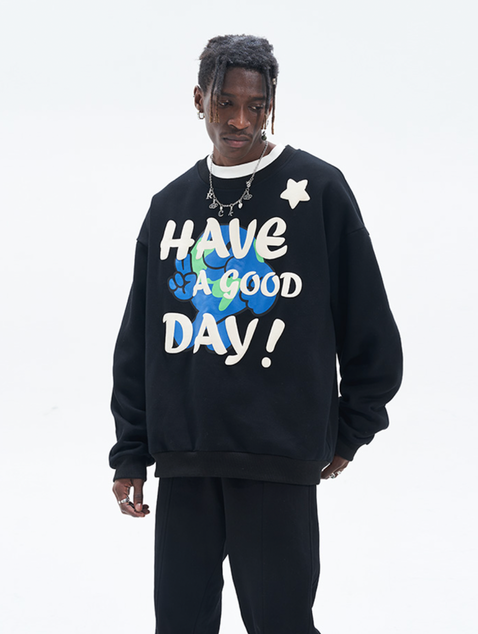 Harsh and Cruel Smiling Earth Foam Print Sweatshirts