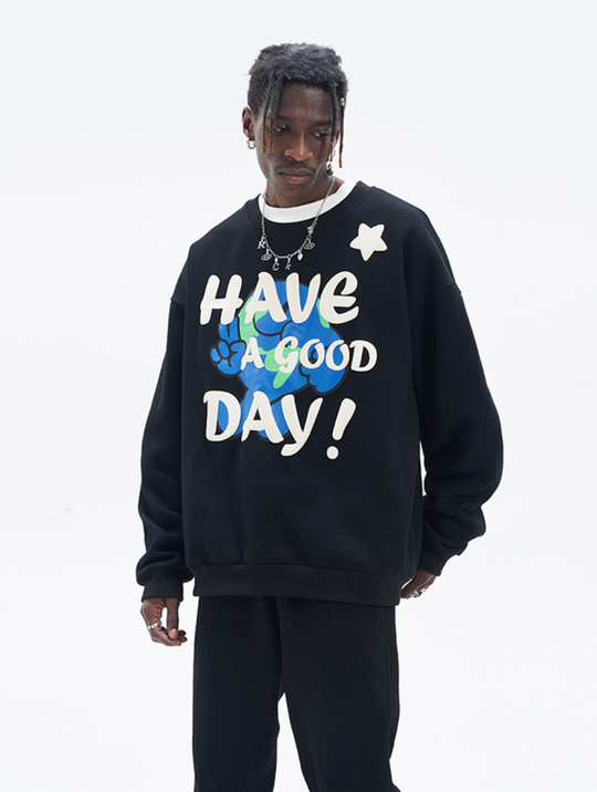 Harsh and Cruel Smiling Earth Foam Print Sweatshirts