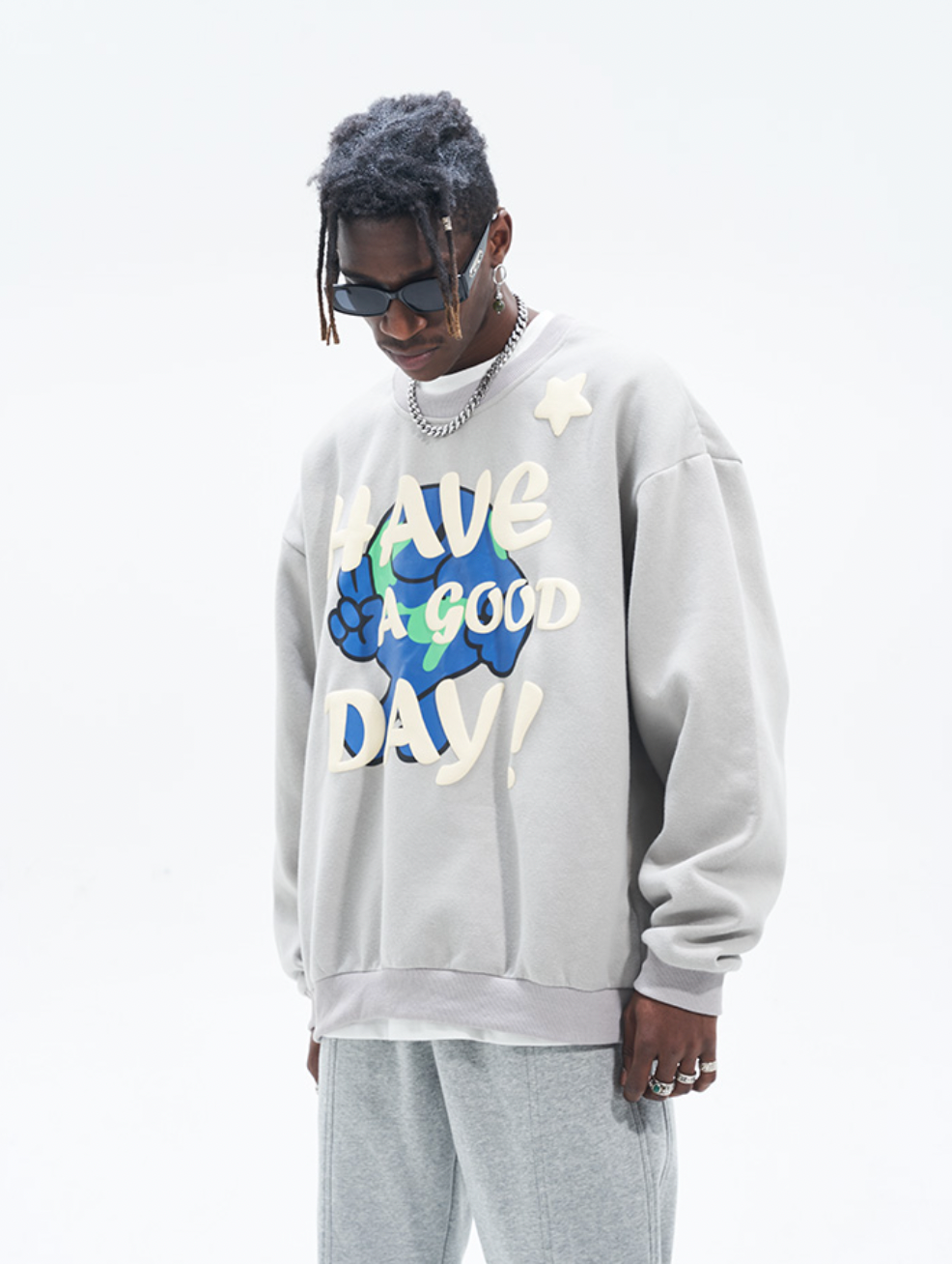 Harsh and Cruel Smiling Earth Foam Print Sweatshirts