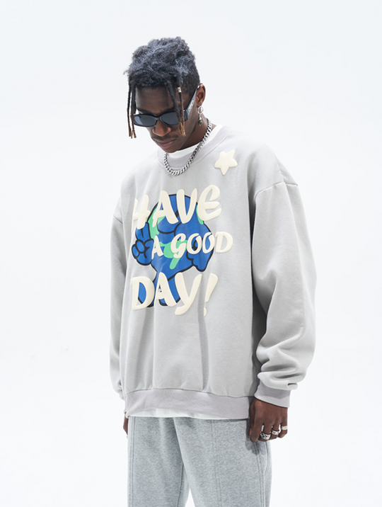 Harsh and Cruel Smiling Earth Foam Print Sweatshirts