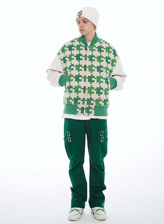 YADcrew Full Print Puzzle Varsity Jacket