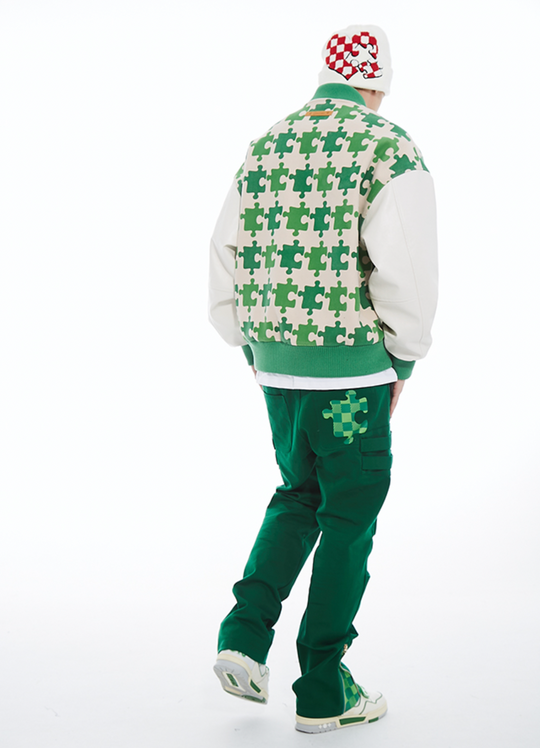 YADcrew Full Print Puzzle Varsity Jacket