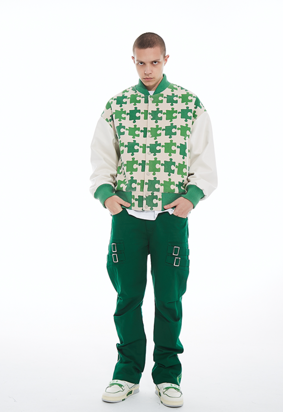 YADcrew Full Print Puzzle Varsity Jacket