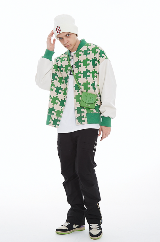 YADcrew Full Print Puzzle Varsity Jacket