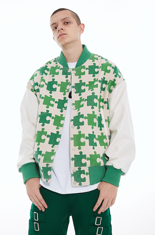 YADcrew Full Print Puzzle Varsity Jacket