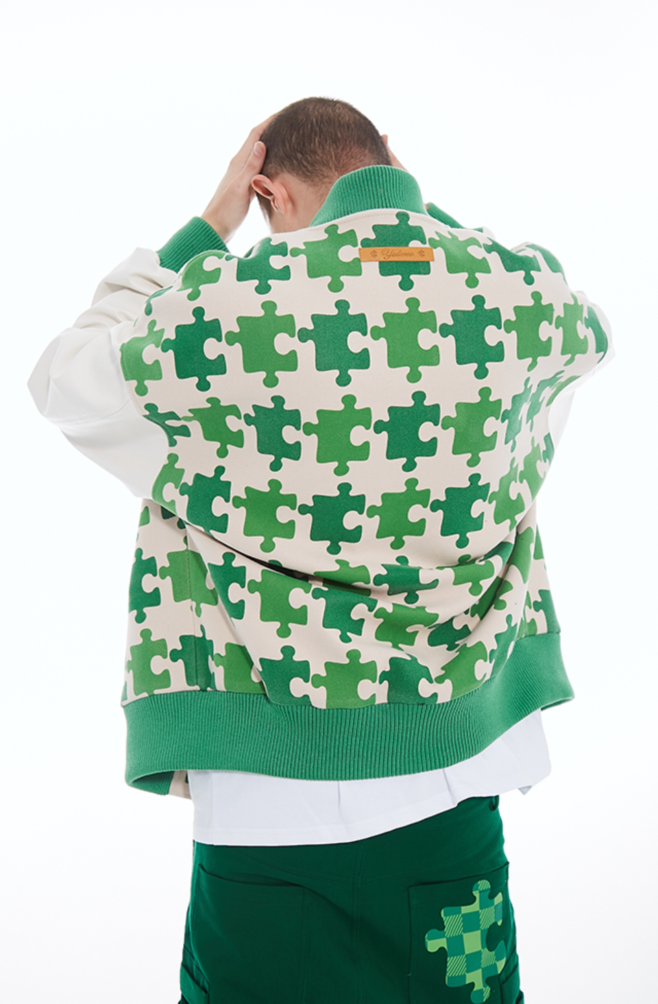 YADcrew Full Print Puzzle Varsity Jacket