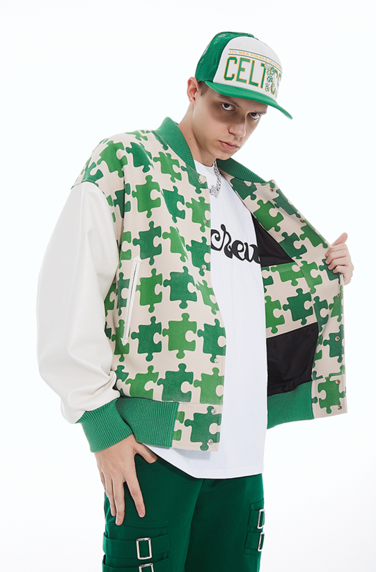YADcrew Full Print Puzzle Varsity Jacket