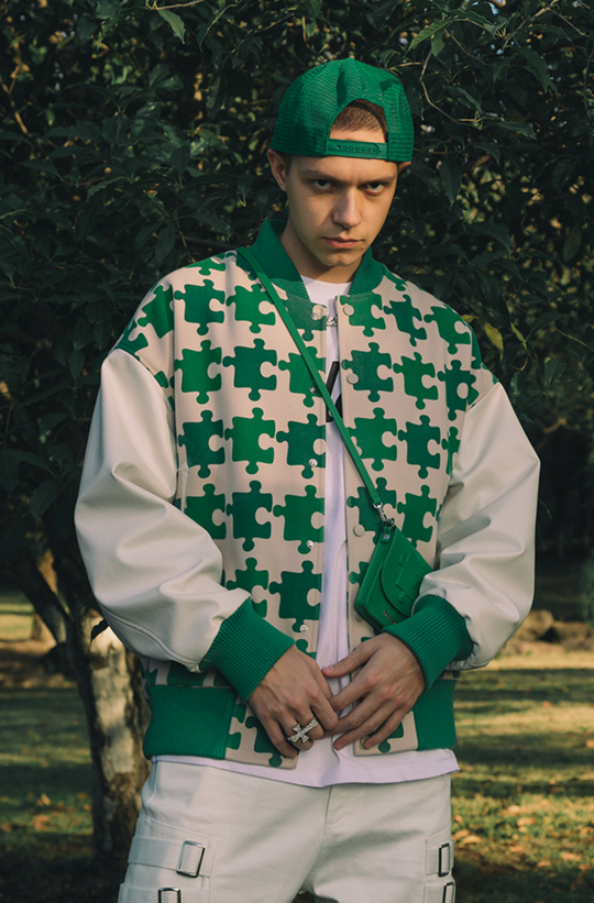 YADcrew Full Print Puzzle Varsity Jacket