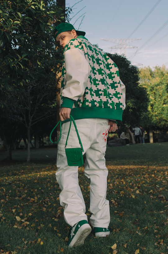 YADcrew Full Print Puzzle Varsity Jacket