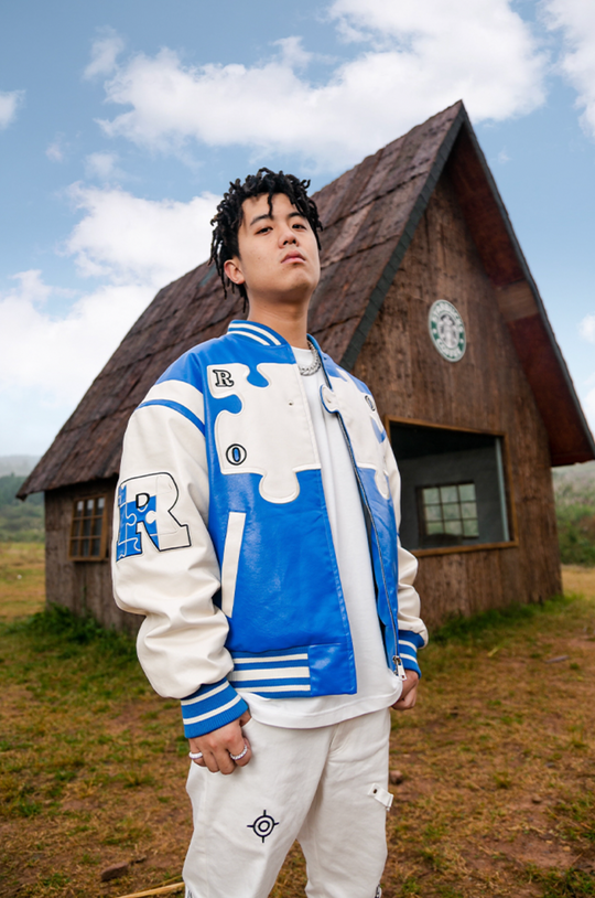 YADcrew X ROOT Puzzle Stitching Leather Varsity Jacket