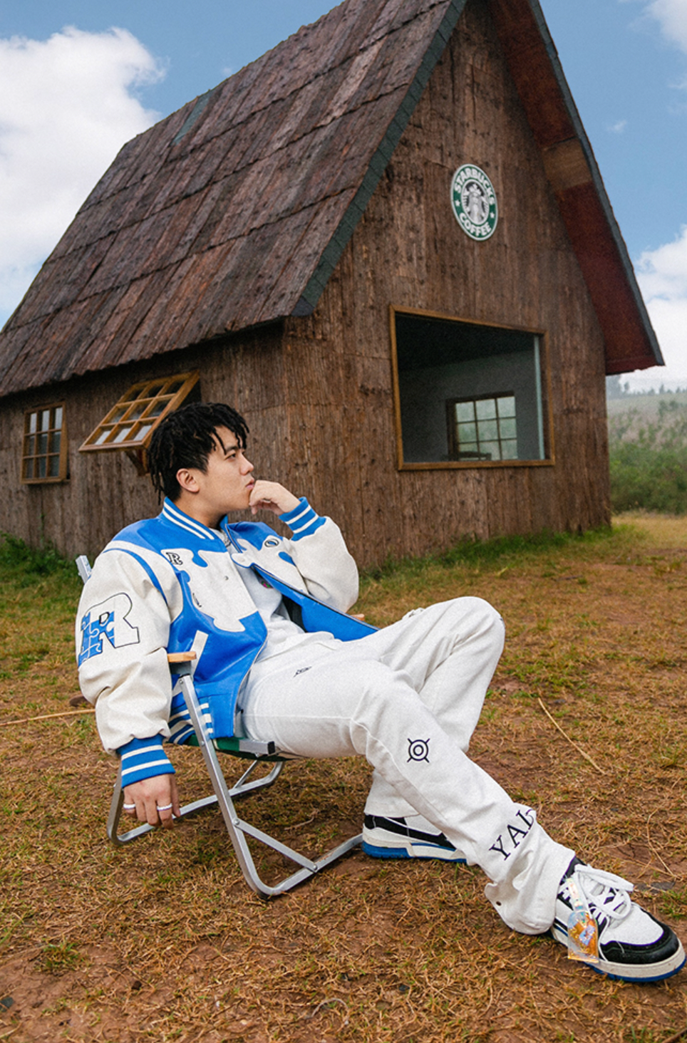 YADcrew X ROOT Puzzle Stitching Leather Varsity Jacket