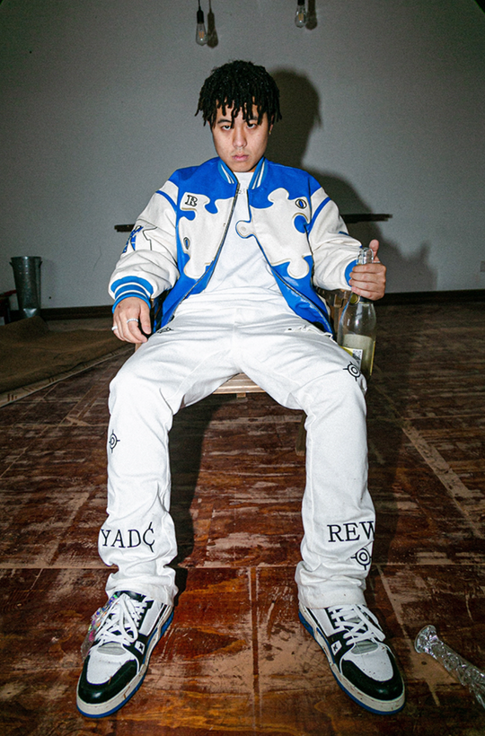 YADcrew X ROOT Puzzle Stitching Leather Varsity Jacket