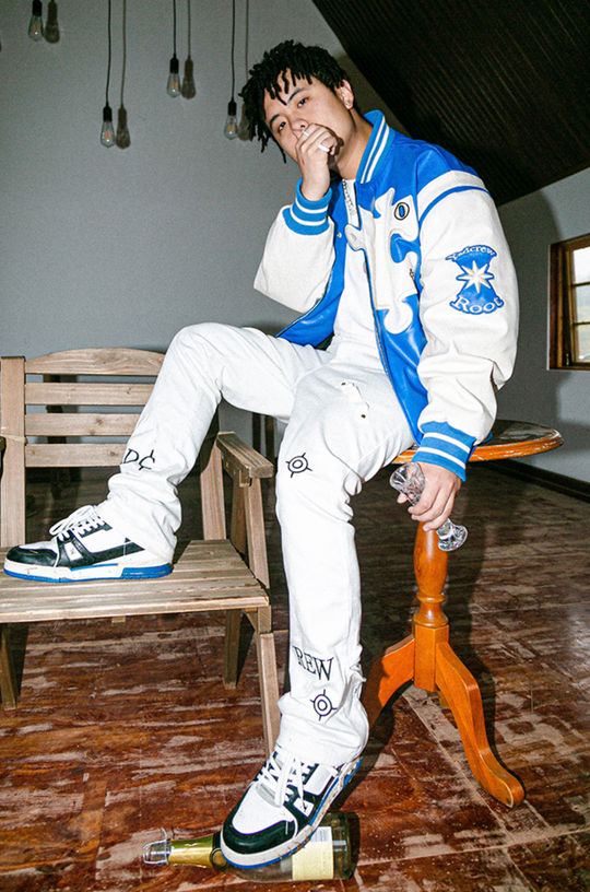 YADcrew X ROOT Puzzle Stitching Leather Varsity Jacket