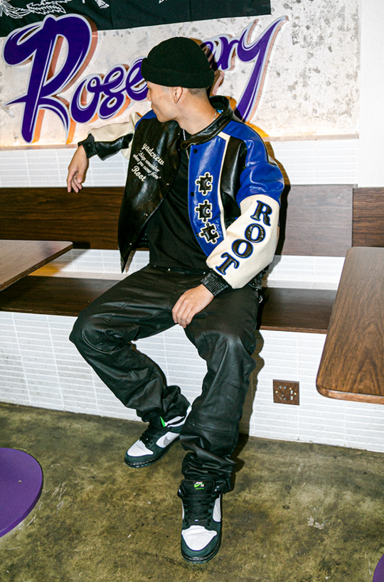 YADcrew X ROOT Stitching Puzzle Leather Motorcycle Jacket