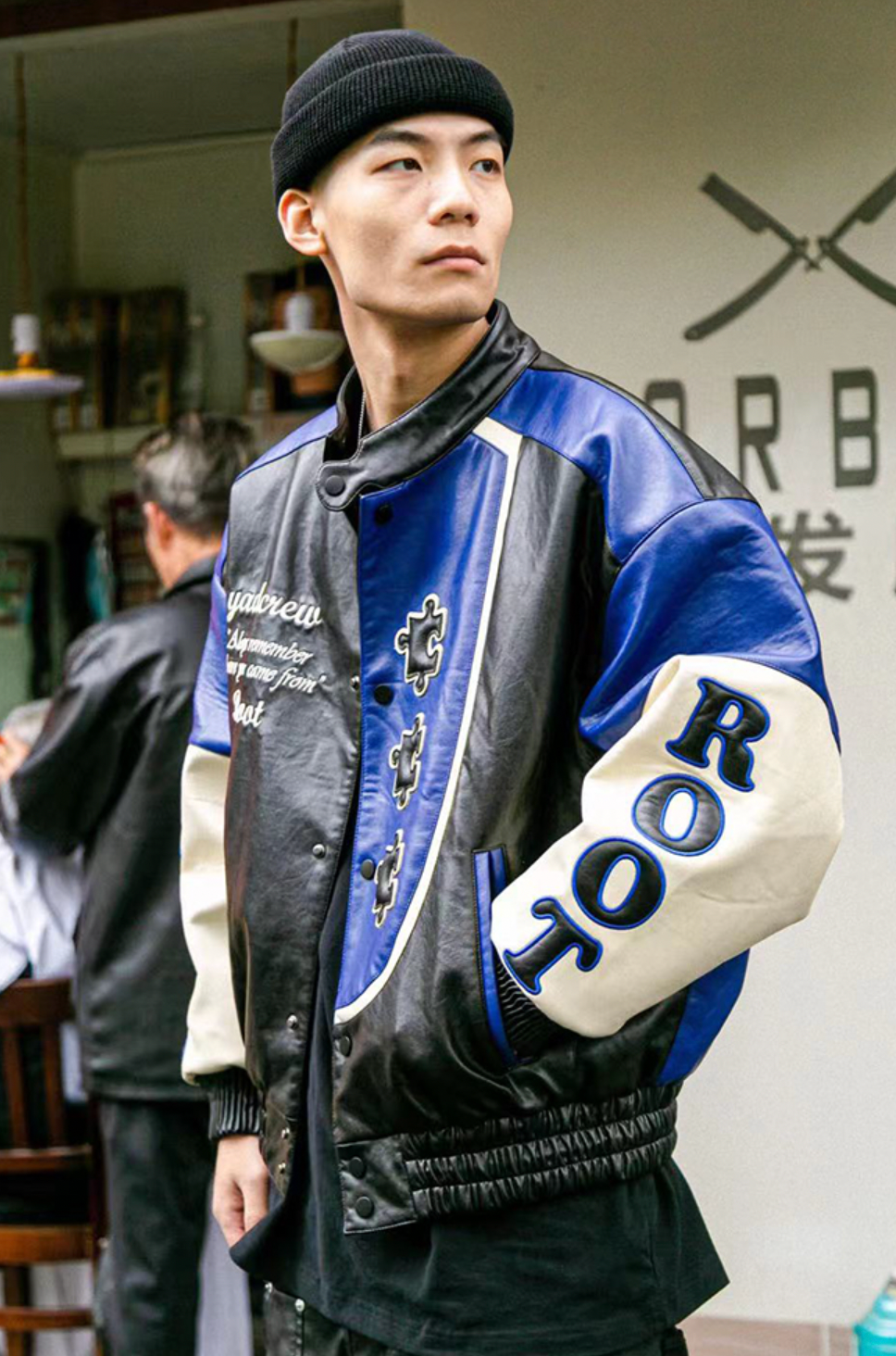 YADcrew X ROOT Stitching Puzzle Leather Motorcycle Jacket