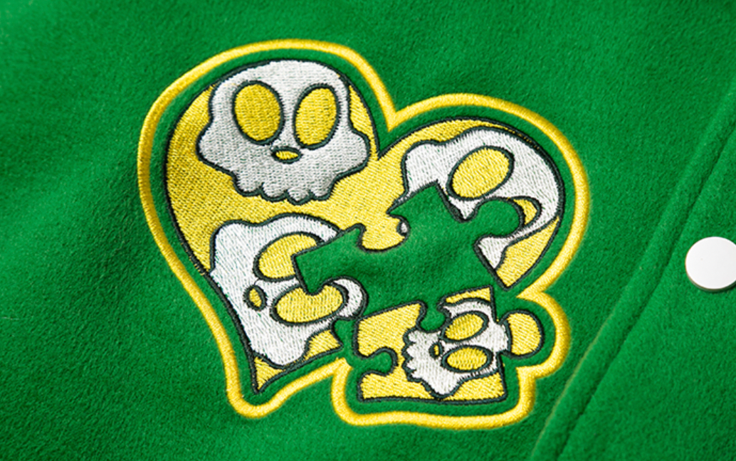YADcrew Puzzle Embroidered Baseball Jacket