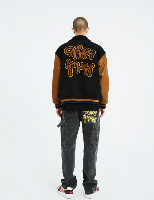 YADcrew Puzzle Embroidered Baseball Jacket