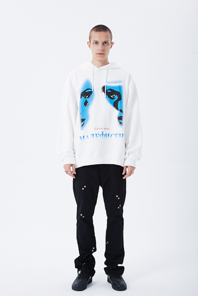 YADcrew Abstract Face Print Hoodie