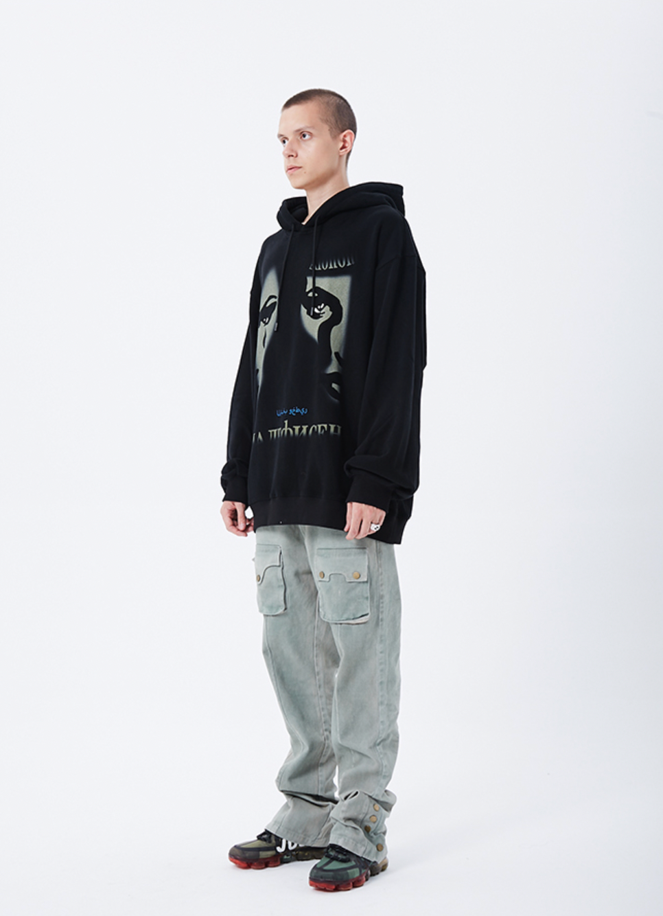 YADcrew Abstract Face Print Hoodie