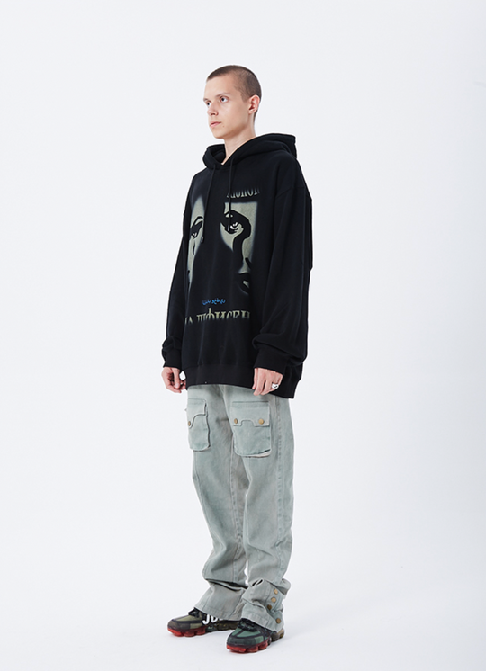 YADcrew Abstract Face Print Hoodie