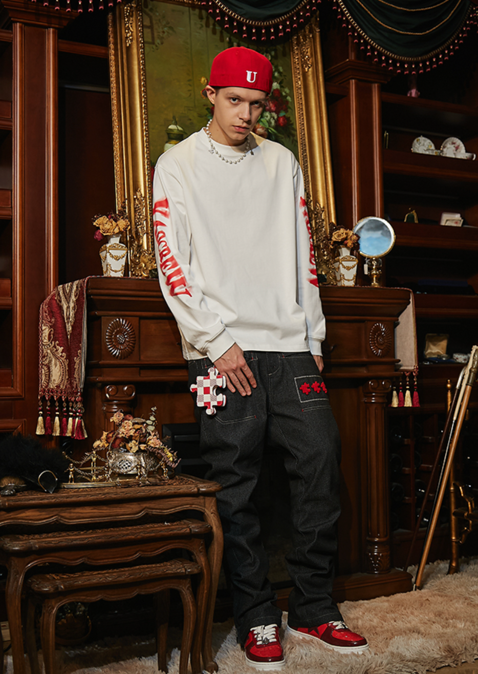 YADcrew Phantom Font Printing Logo Long Sleeved Tee