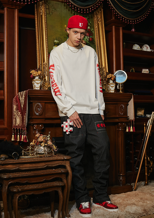 YADcrew Phantom Font Printing Logo Long Sleeved Tee