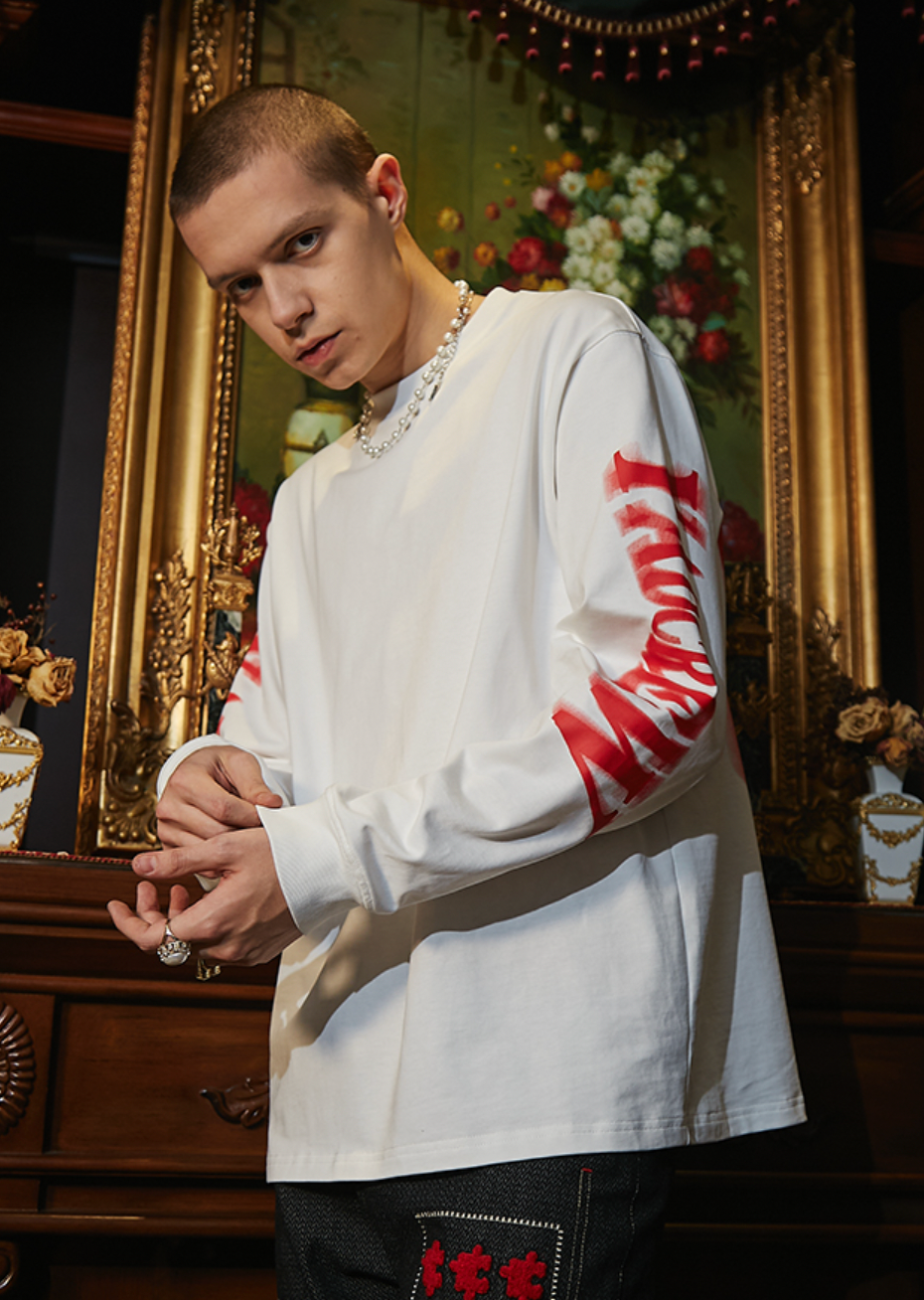 YADcrew Phantom Font Printing Logo Long Sleeved Tee