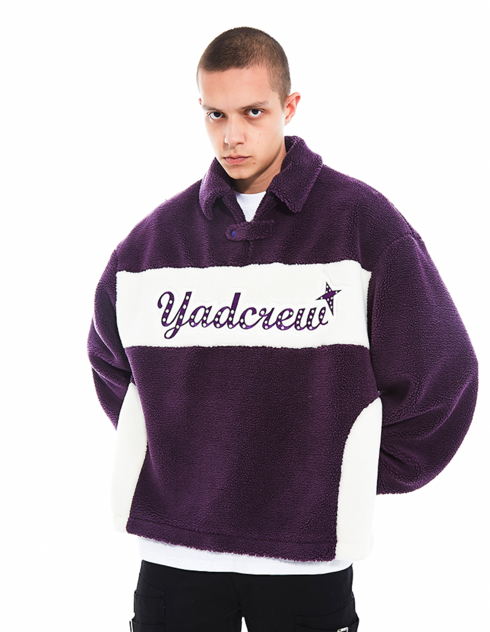 YADcrew Logo Lapel Sherpa Fleece Jacket