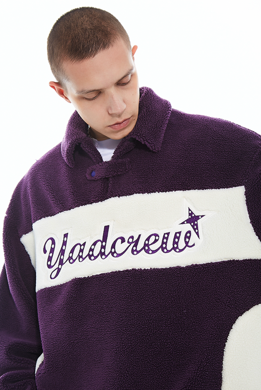 YADcrew Logo Lapel Sherpa Fleece Jacket