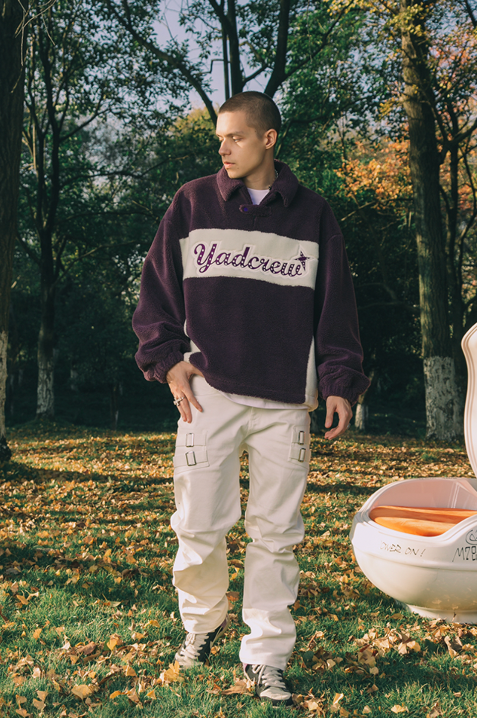YADcrew Logo Lapel Sherpa Fleece Jacket