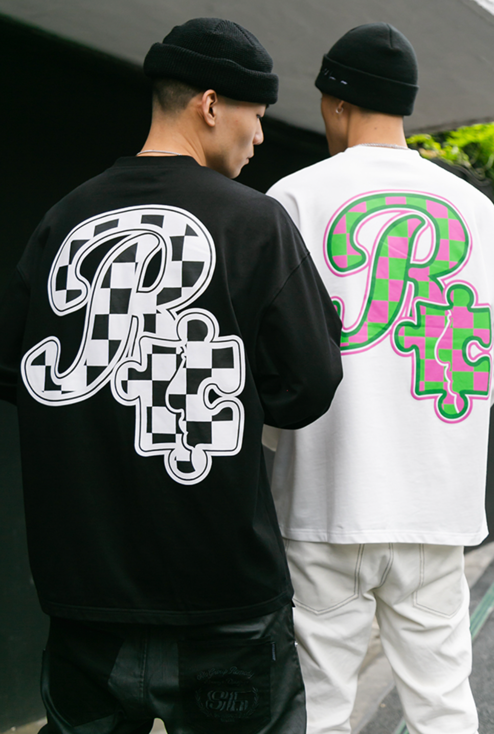 YADcrew X ROOT Checkerboard Print Logo Long Sleeved Tee