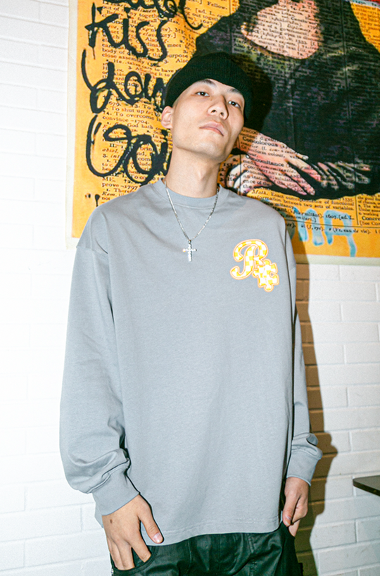 YADcrew X ROOT Checkerboard Print Logo Long Sleeved Tee