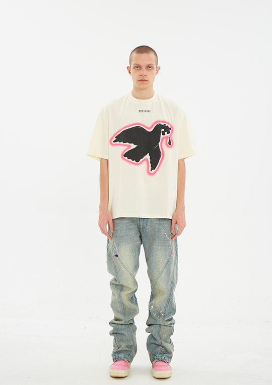 YADcrew Peace Dove Suede Foam Printing Tee