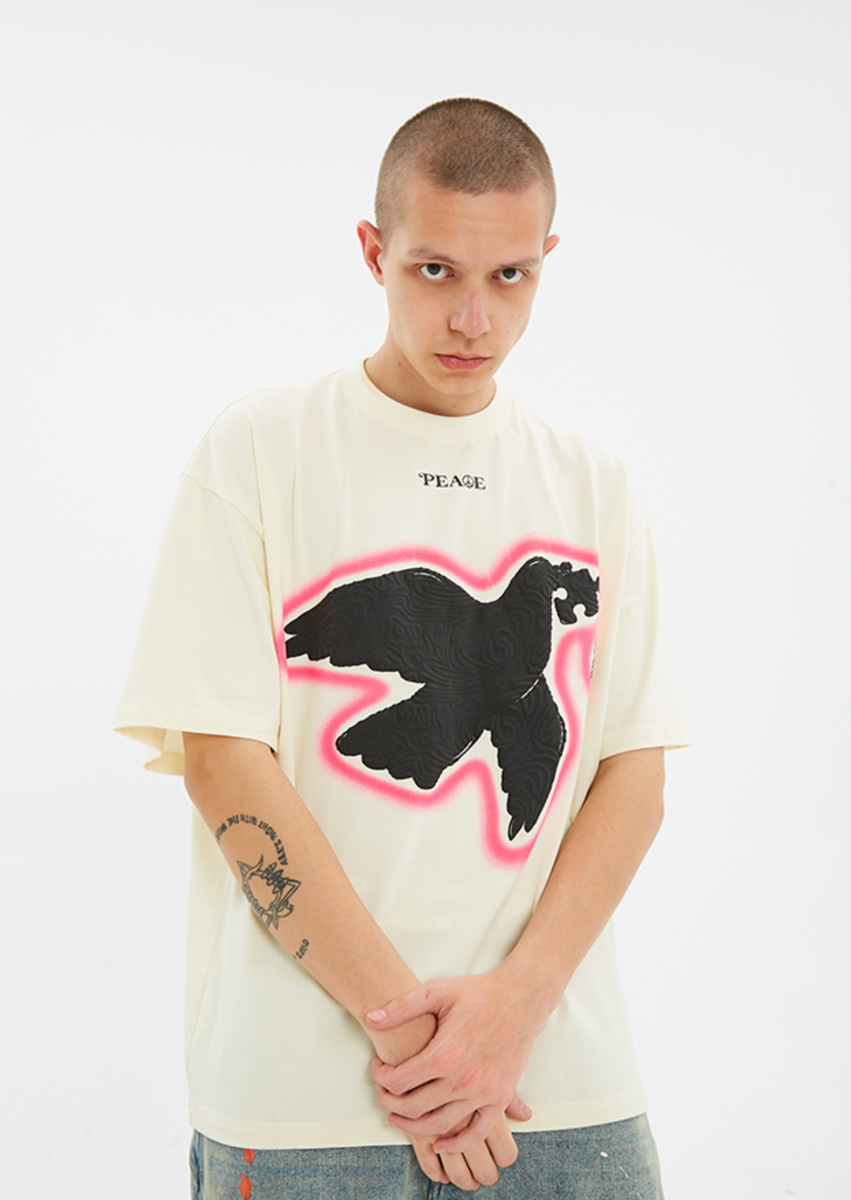 YADcrew Peace Dove Suede Foam Printing Tee