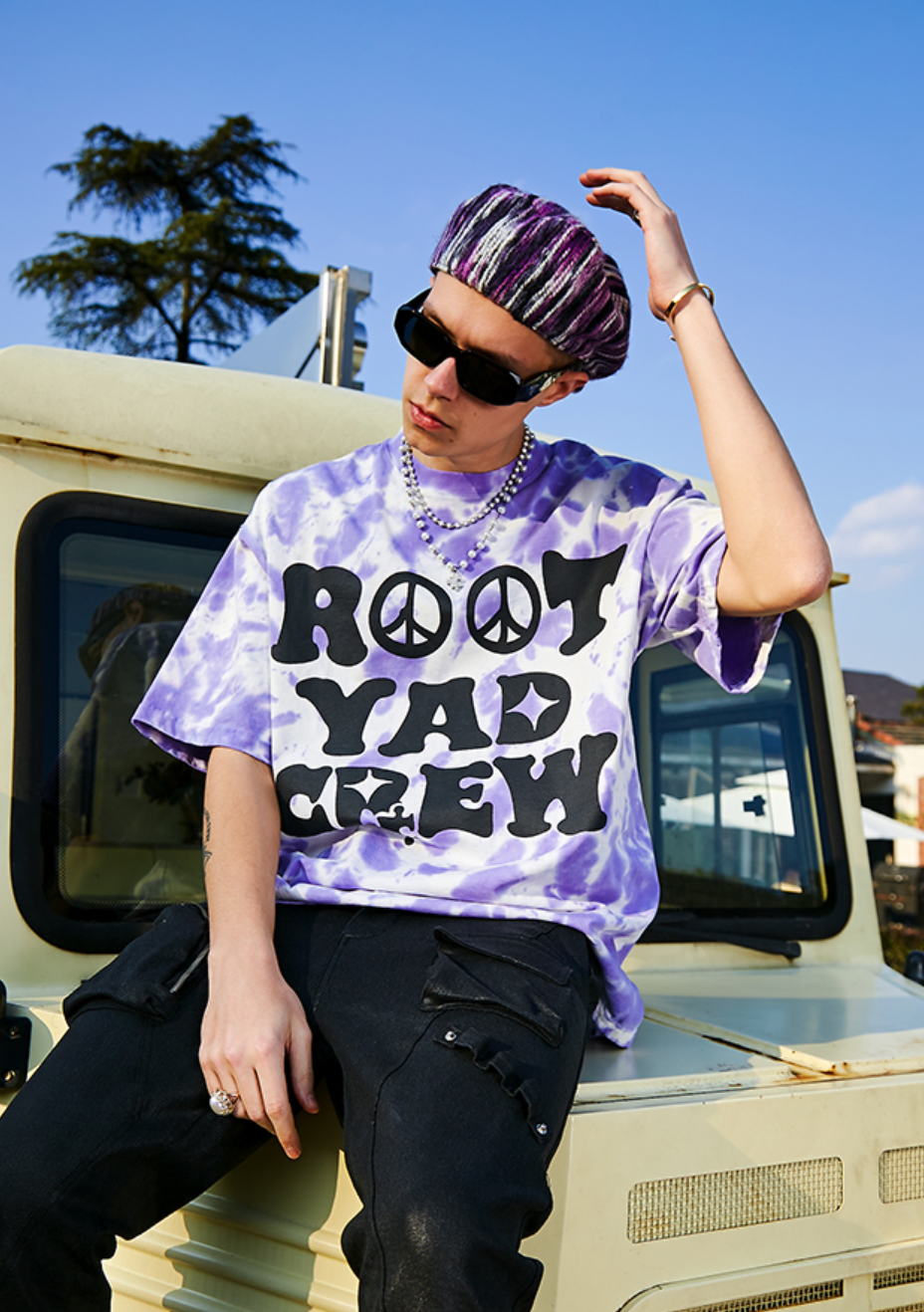 YADcrew X ROOT Tie Dye Anti War Printed Tee