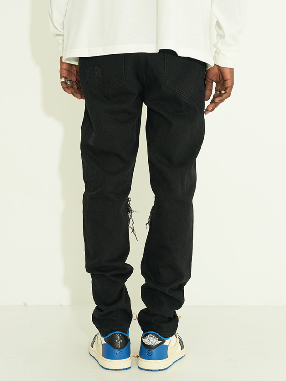 Harsh and Cruel Distressed Flower Print Distressed Loose Denim