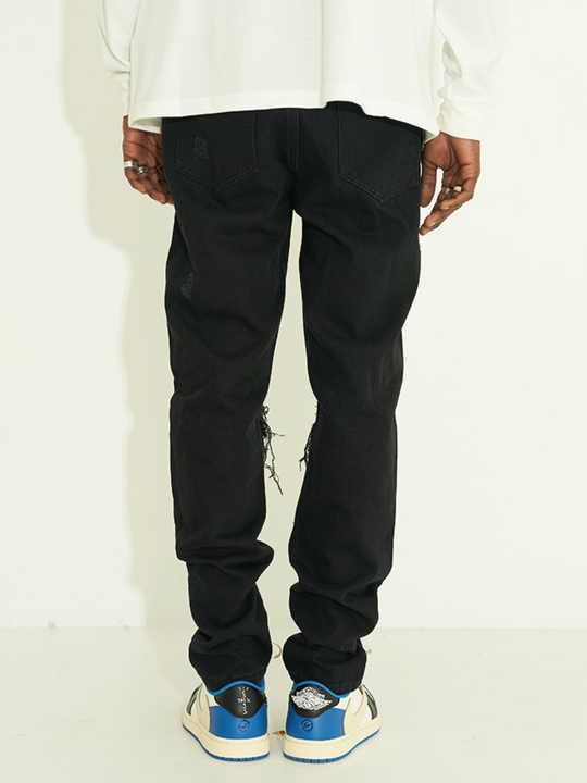 Harsh and Cruel Distressed Flower Print Distressed Loose Denim