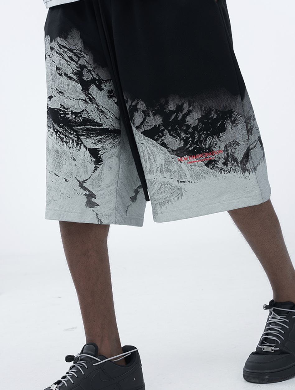 Harsh and Cruel Tibetan Snow Mountain Scenery Print  Shorts