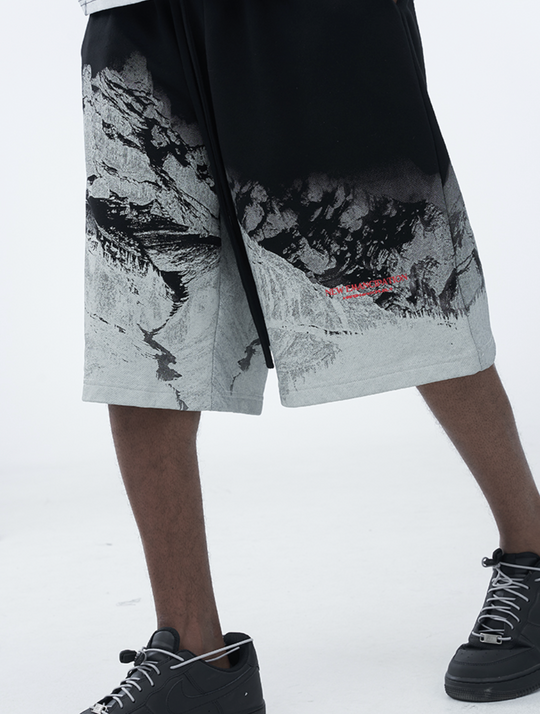 Harsh and Cruel Tibetan Snow Mountain Scenery Print  Shorts